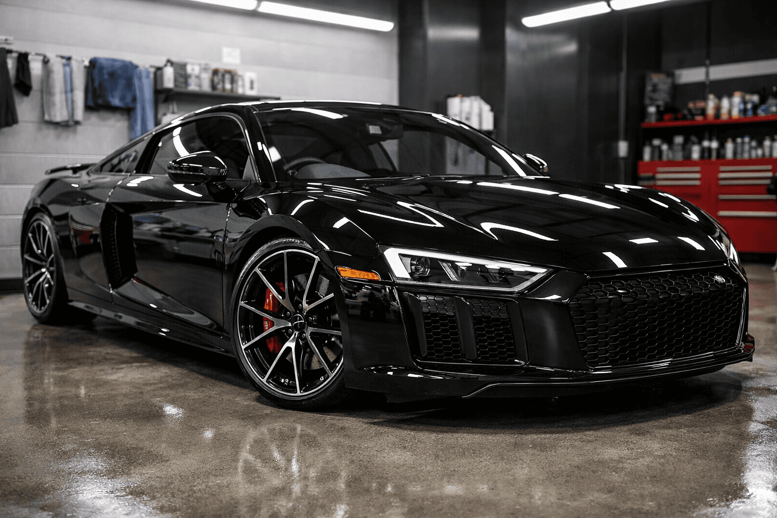 Black sports car with ceramic coating finish
